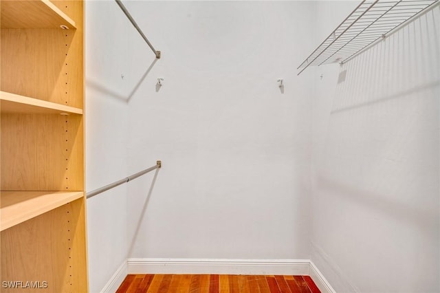 walk in closet with wood-type flooring