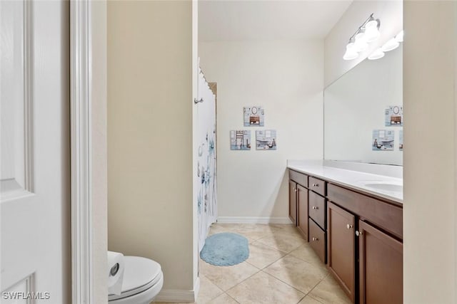 bathroom featuring vanity, toilet, and tile patterned flooring