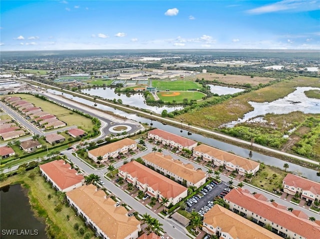 aerial view featuring a water view