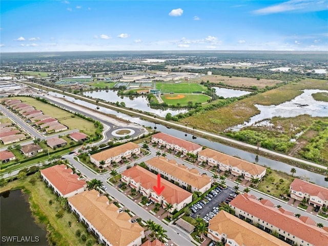 aerial view with a water view