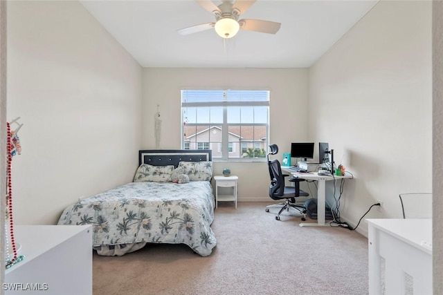 bedroom featuring ceiling fan and carpet floors