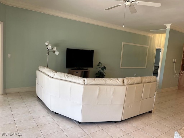 9269 Coach House Ln, Estero, FL 33928 - living area with baseboards, ornamental molding, ceiling fan, and light tile patterned floors