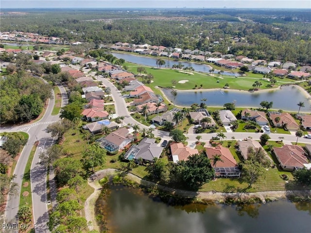 aerial view with a water view