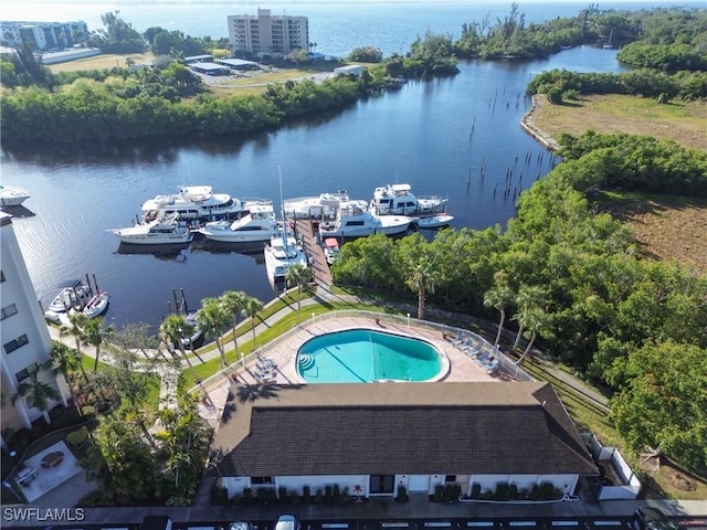 bird's eye view featuring a water view