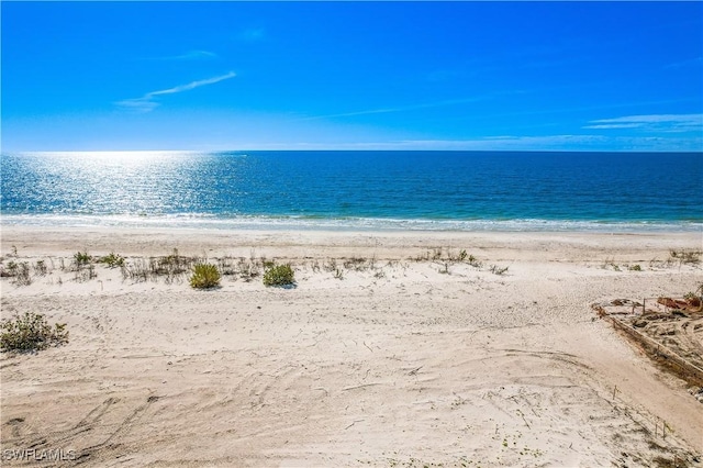 view of water feature with a beach view