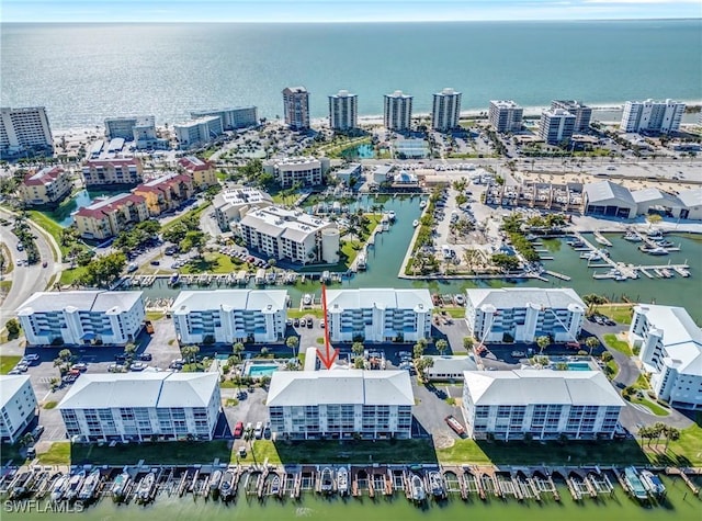 aerial view with a water view