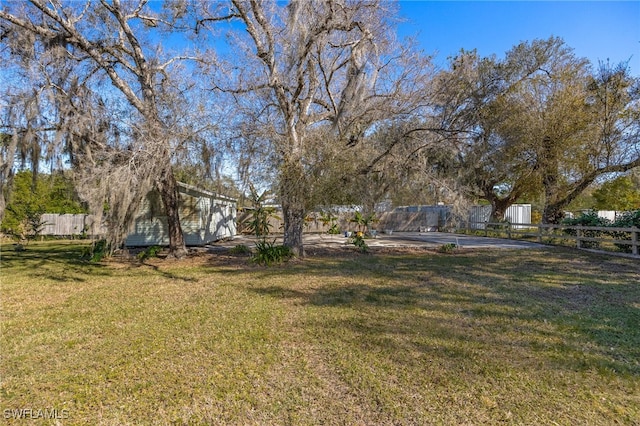 view of yard with a fenced backyard