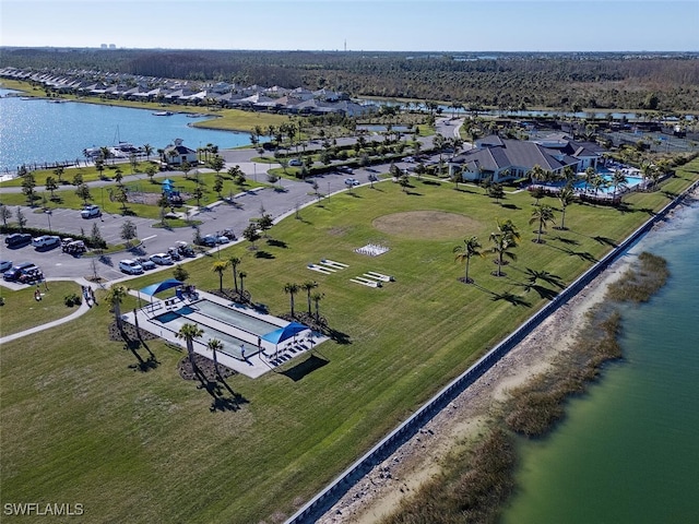 aerial view with a water view