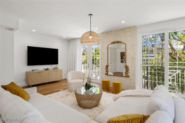 living room with hardwood / wood-style floors