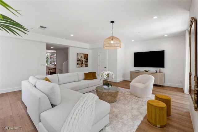 living room with light wood-type flooring