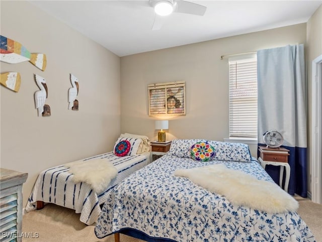 bedroom with carpet floors and ceiling fan