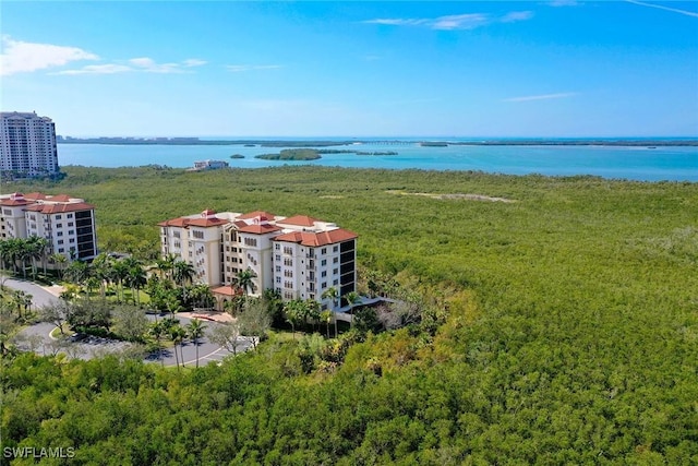 aerial view featuring a water view