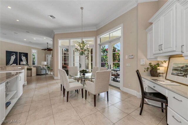 455 1st Ave N, Naples, FL 34102 - dining room with an office area, light tile patterned flooring, french doors, recessed lighting, and baseboards