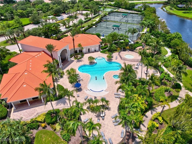 aerial view with a water view