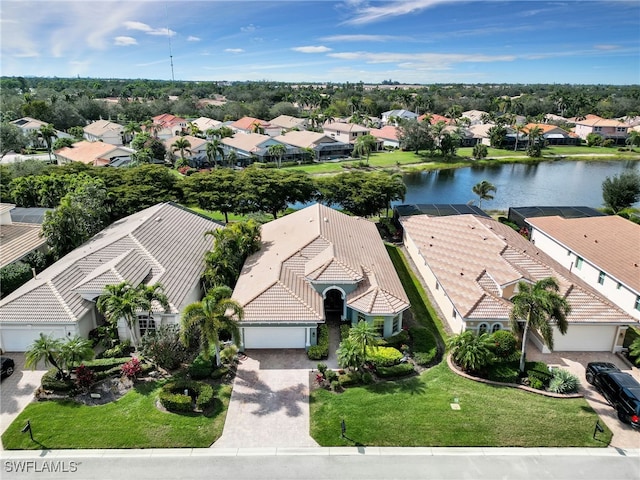 aerial view with a water view