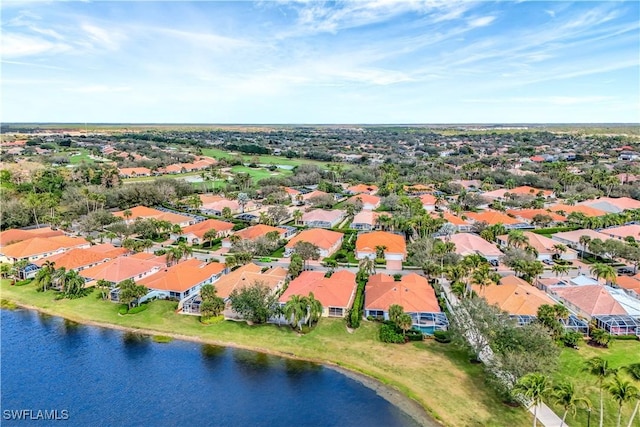 aerial view with a water view