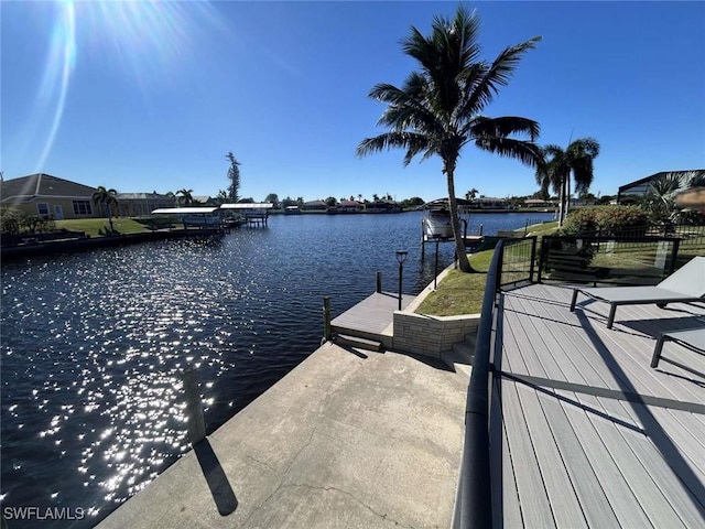 view of dock with a water view