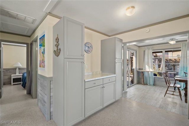 kitchen with gray cabinets