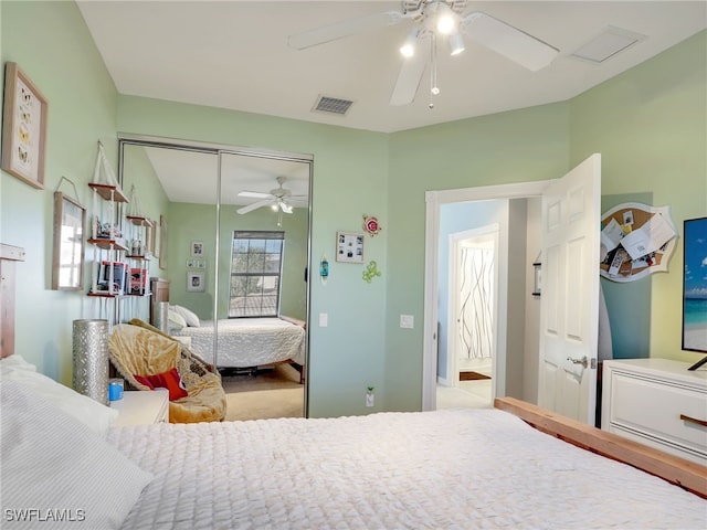 bedroom featuring a closet and ceiling fan