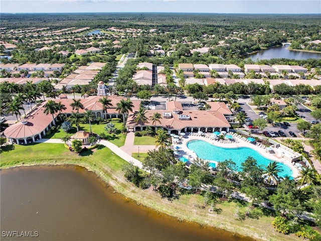 aerial view with a water view