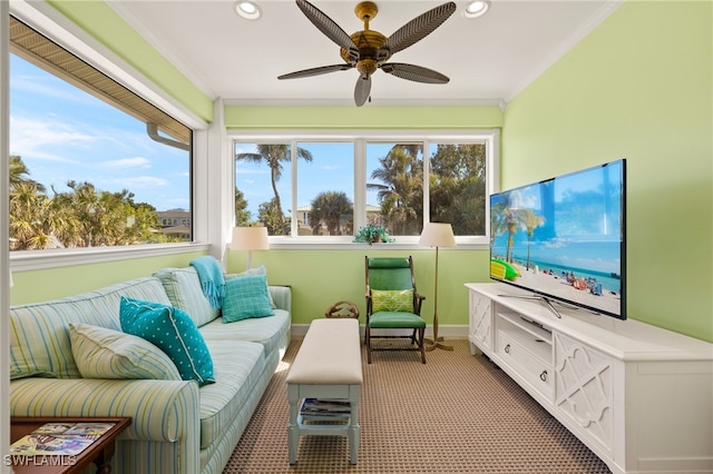 sunroom / solarium with ceiling fan