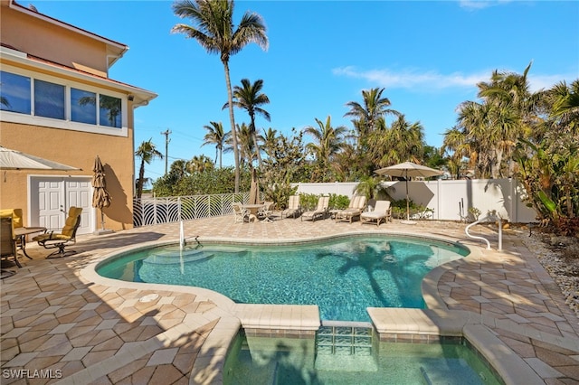 view of swimming pool featuring a patio