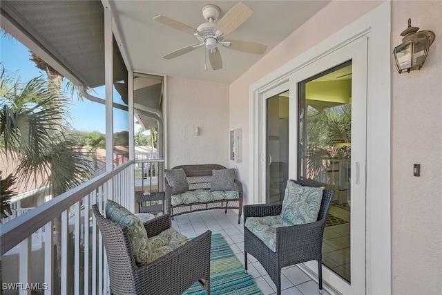 balcony with ceiling fan