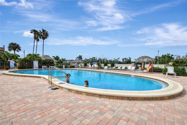 view of swimming pool featuring a patio