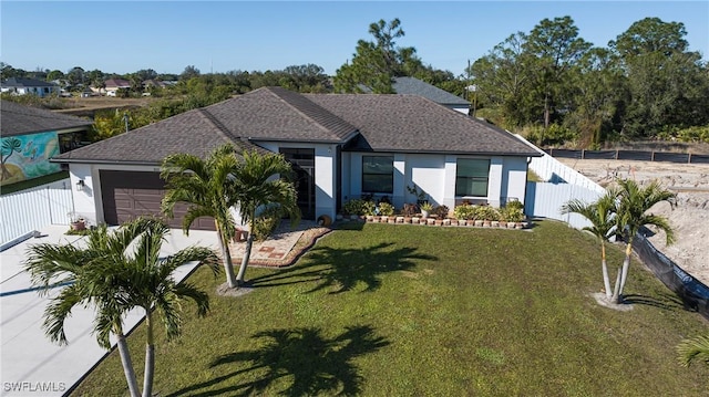 view of front facade featuring a garage and a front lawn