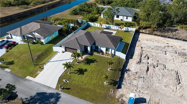 aerial view with a water view