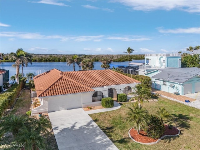 bird's eye view featuring a water view