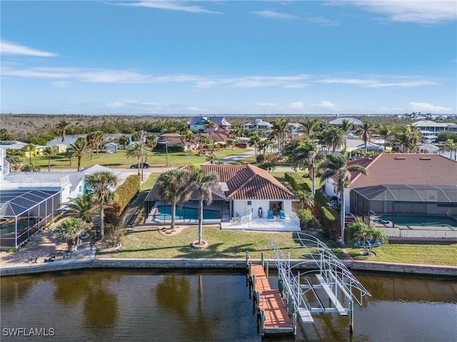 aerial view with a water view