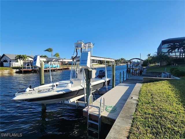 dock area with a water view