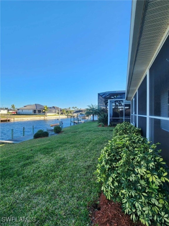 view of yard with a water view