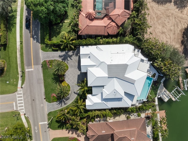 aerial view with a water view