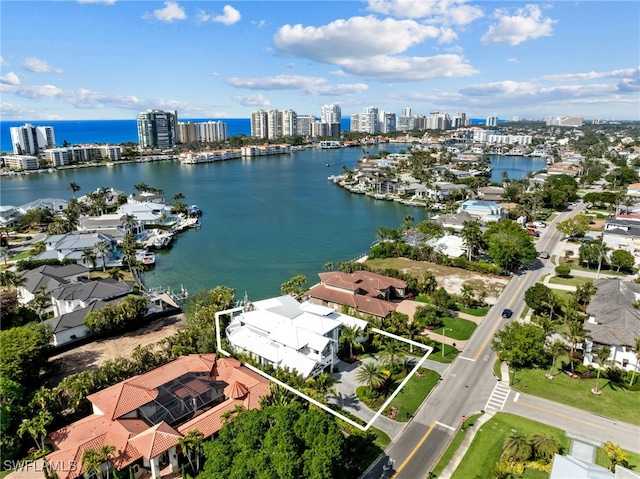 aerial view with a water view