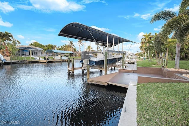 view of dock with a water view