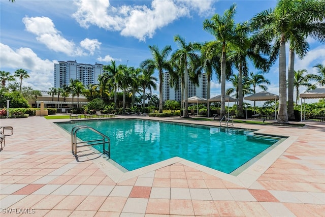 view of pool with a gazebo and a patio