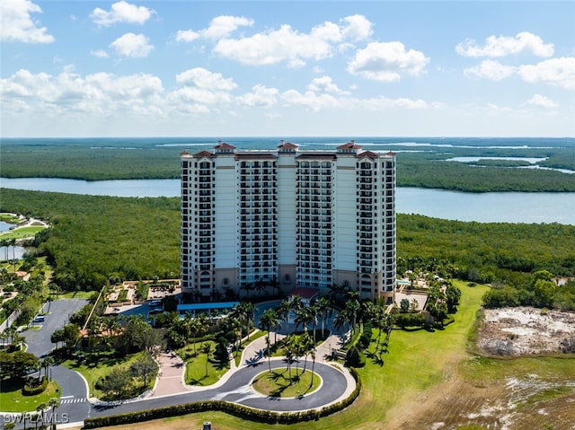 aerial view with a water view