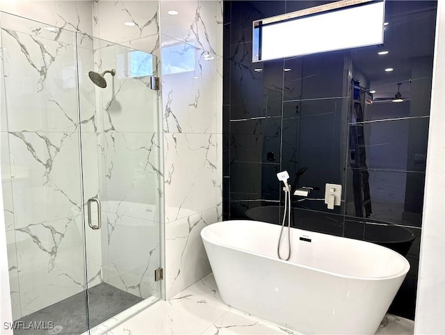 bathroom with independent shower and bath