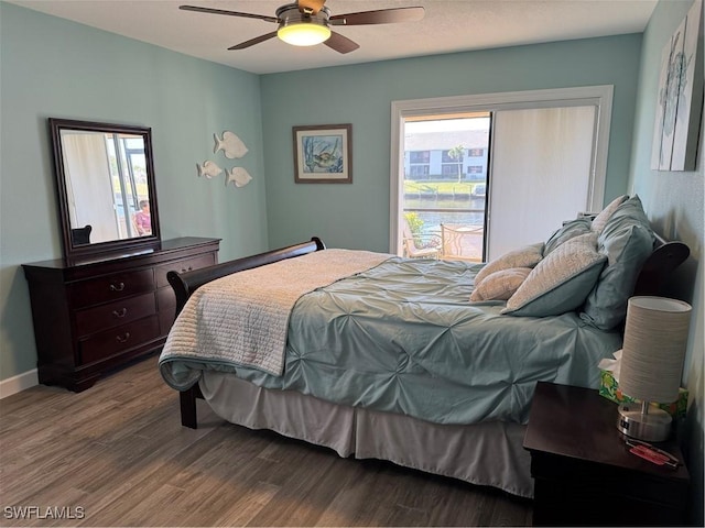 bedroom featuring ceiling fan and wood-type flooring