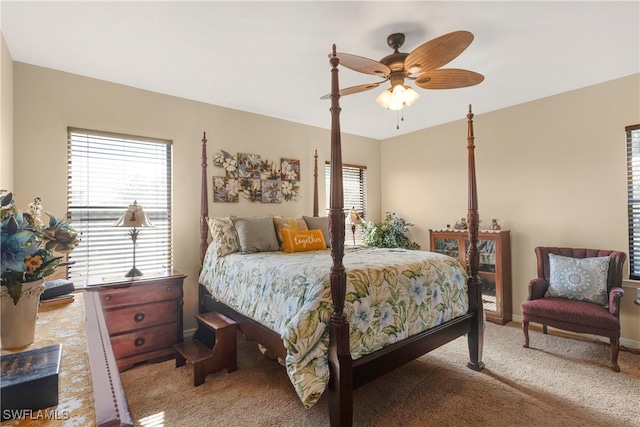 bedroom featuring ceiling fan and carpet flooring