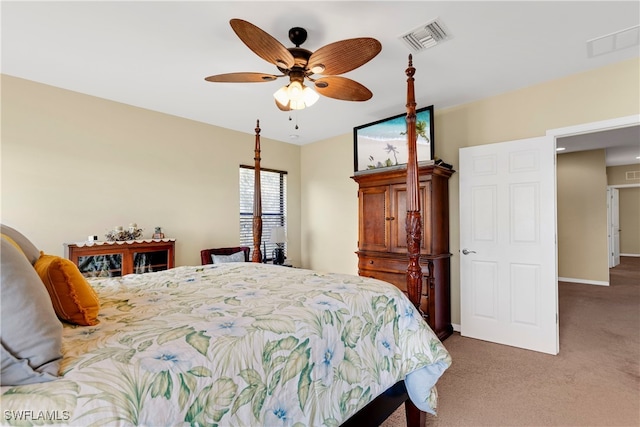 bedroom featuring ceiling fan and carpet floors