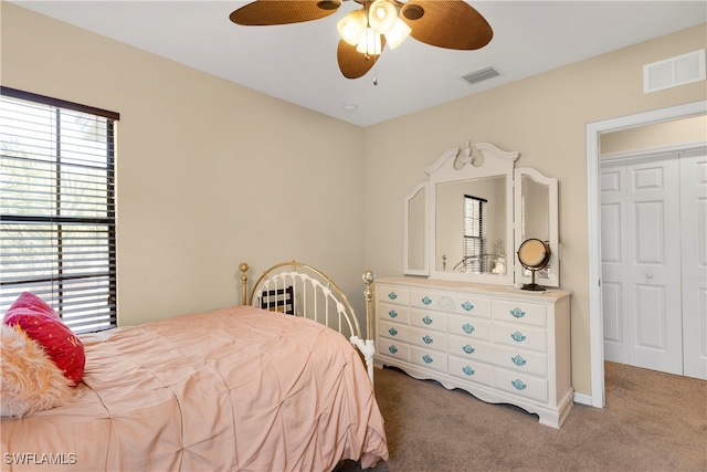 bedroom with carpet and ceiling fan