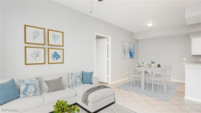 living room featuring light tile patterned floors