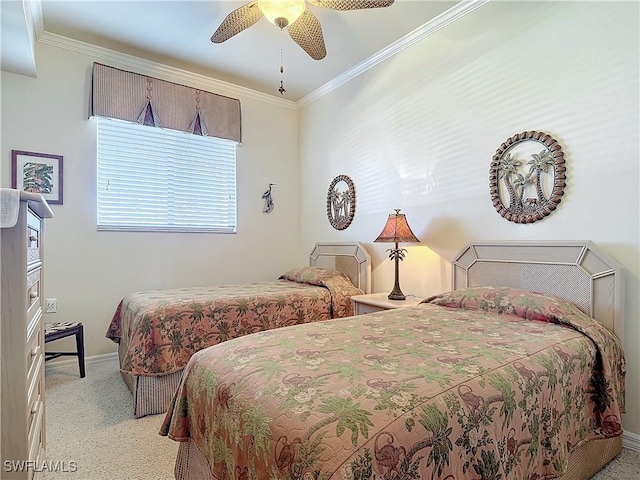 bedroom featuring crown molding and ceiling fan