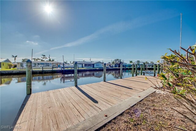 dock area with a water view