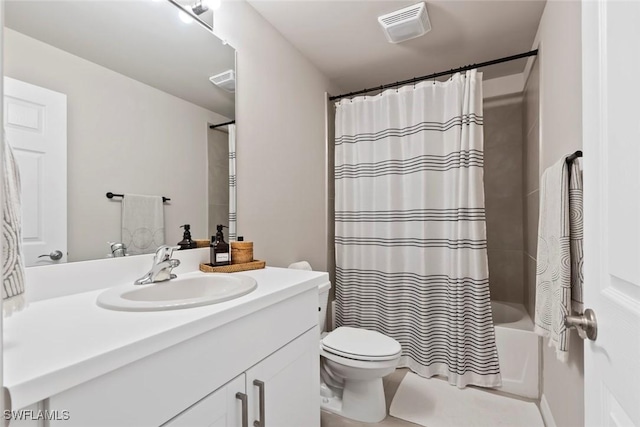 full bathroom featuring vanity, toilet, and shower / bath combo with shower curtain