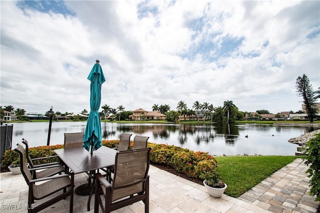 view of patio / terrace with a water view