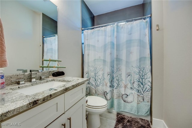 bathroom with vanity, toilet, and walk in shower